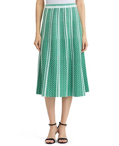 Ming Wang Roadmap Pattern Soft Knit Midi Skirt In Green