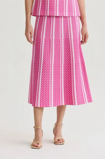 Ming Wang Roadmap Pattern Soft Knit Midi Skirt In Pink