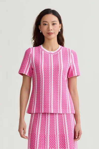 Ming Wang Roadmap Pattern Soft Knit Top In Pink