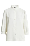 Ming Wang Ruffle Collar Button-up Shirt In Gray