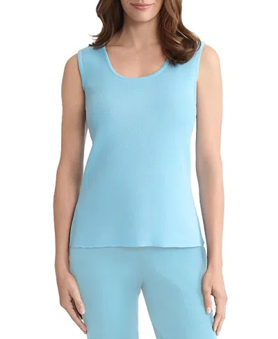 Ming Wang Scoop Neck Mid-length Knit Tank In Blue