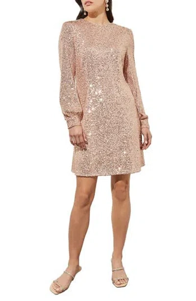 Ming Wang Sequin Long Sleeve Dress In Coral Sand