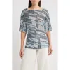 Ming Wang Sheer Burnout Jacquard Knit Tunic In Blue