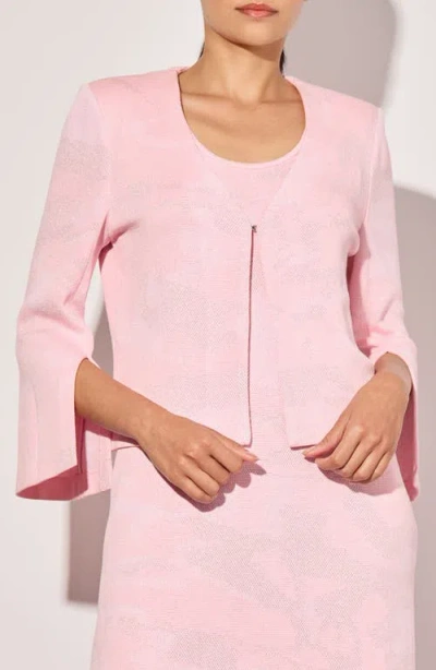 Ming Wang Shimmer Abstract Print Jacquard Knit Jacket In Rosy Blush/white