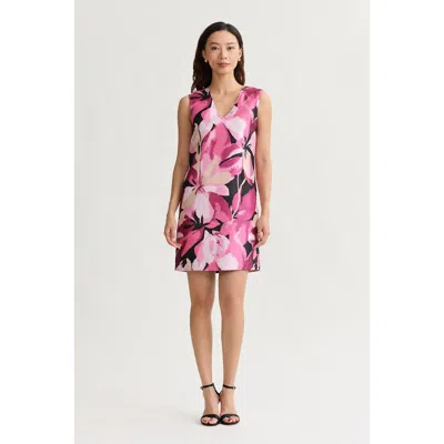 Ming Wang Shimmer Lined Floral Jacquard Woven Sheath Dress In Pink