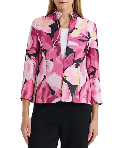 Ming Wang Heritage Shimmer Lined Floral Jacquard Woven Jacket In Multi