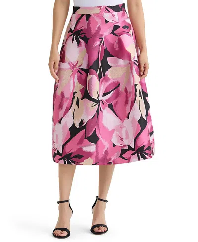 Ming Wang X Family Savvy Fit-n-flare Tie-waist Woven Maxi Dress In Pink