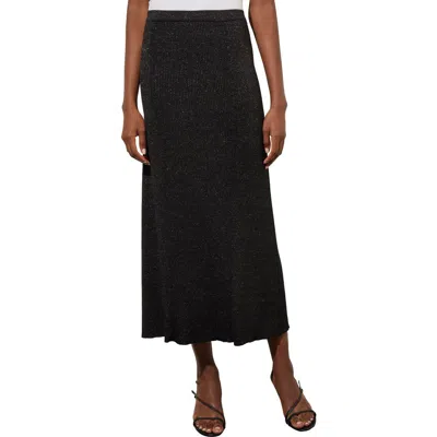 Ming Wang Shimmer Rib Knit Midi Skirt In Black