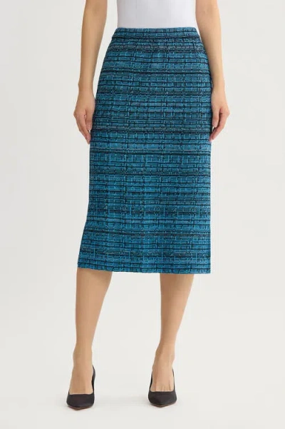 Ming Wang Side Slit Tweed Knit Pencil Skirt In Red