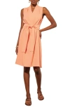 Ming Wang Sleeveless Tie Waist Crepe Dress In Coral Sand