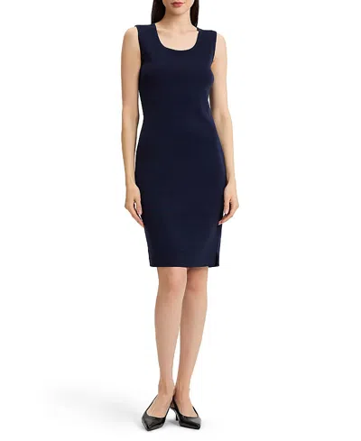 Ming Wang Sleeveless Sheath Knit Dress In Blue