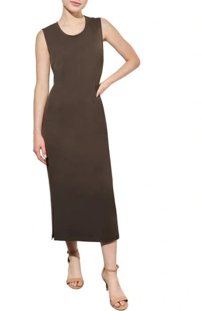 Ming Wang Sleeveless Midi Dress In Dark Umber
