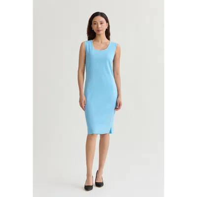 Ming Wang Sleeveless Sheath Knit Dress In Blue