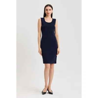 Ming Wang Sleeveless Sheath Knit Dress In Blue