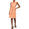 Ming Wang Sleeveless Tie Waist Crepe Dress In Coral Sand