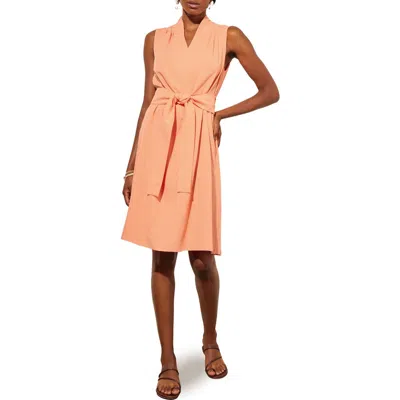 Ming Wang Sleeveless Tie Waist Crepe Dress In Coral Sand