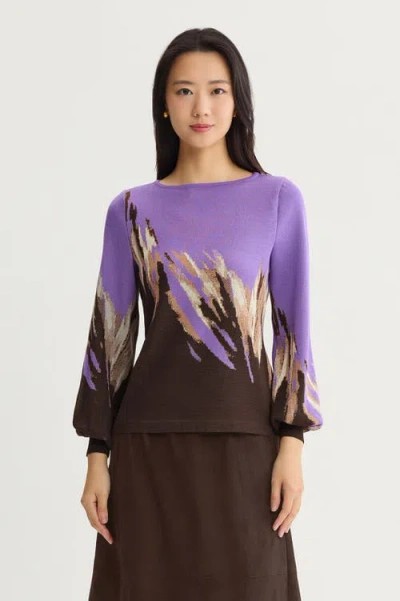 Ming Wang Soft Jacquard Knit Top In Multi