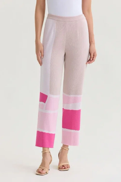 Ming Wang Soft Knit Straight-leg Colorblock Ankle Pants In White