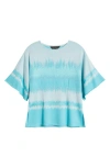 Ming Wang Soft Knit Wavelength Tunic In Calypso Blue/white