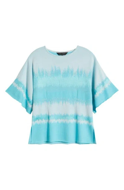 Ming Wang Soft Knit Wavelength Tunic In Calypso Blue/white