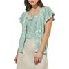 Ming Wang Space Dye Flutter Sleeve Cardigan In White/bermuda/lime
