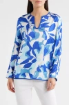 Ming Wang Split Sleeve Crêpe De Chine Blouse