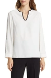 Ming Wang Split Sleeve Crêpe De Chine Blouse In White/black