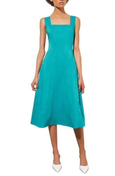 Ming Wang Square Neck Cotton Blend Fit & Flare Midi Dress In Bermuda