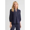 Ming Wang Stretch Deco Crepe Balloon Sleeve Blouse In Blue