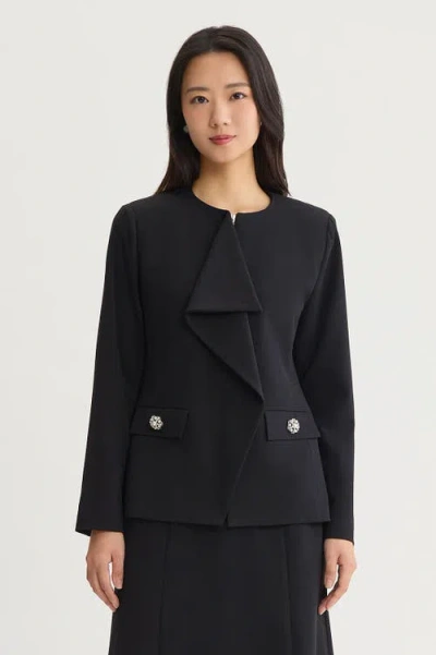 Ming Wang Stretch Deco Crepe Drape Front Jacket In Black