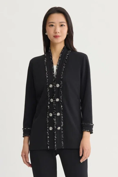 Ming Wang Stretch Deco Crepe Eyelash Jacket In Black