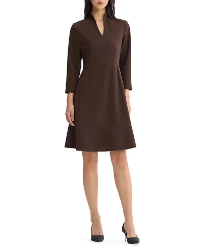 Ming Wang Stretch Deco Crepe Funnel Neck Midi Dress In Brown
