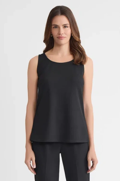 Ming Wang Stretch Deco Crepe Scoop Neck Tank In Black
