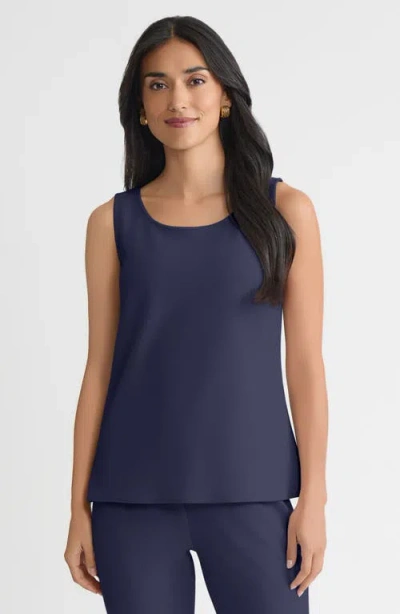 Ming Wang Stretch Deco Crepe Scoop Neck Tank In Blue