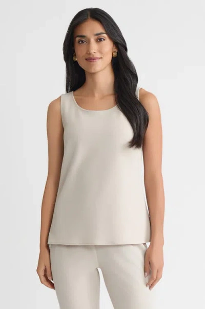 Ming Wang Stretch Deco Crepe Scoop Neck Tank In Neutral
