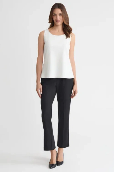 Ming Wang Stretch Deco Crepe Scoop Neck Tank In White