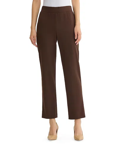 Ming Wang Stretch Deco Crepe Straight Leg Pants In Brown
