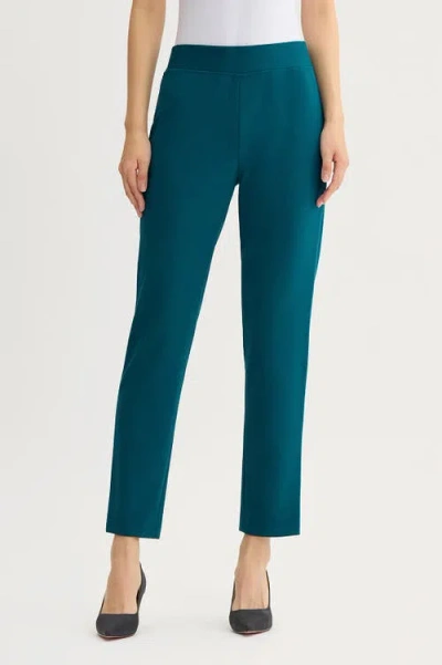 Ming Wang Stretch Deco Crepe Straight Leg Pants In Green