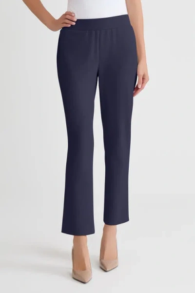Ming Wang Stretch Deco Crepe Straight-leg Pants In Blue