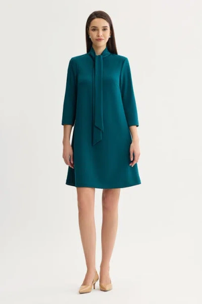 Ming Wang Stretch Deco Crepe Tie Neck Tent Dress In Green
