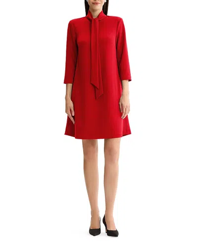Ming Wang Stretch Deco Crepe Tie Neck Tent Dress In Red