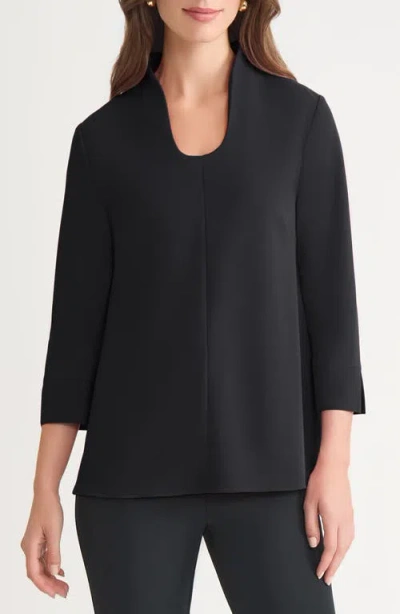 Ming Wang Stretch Deco Crepe Top In Black