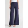Ming Wang Stretch Deco Crepe Wide-leg Pants In Blue