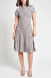 Ming Wang Stripe A-line Knit Dress In Mink/white