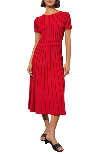 Ming Wang Stripe A-line Midi Sweater Dress In Red