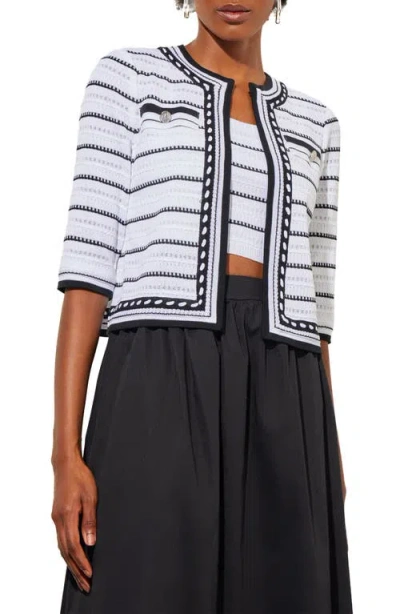 Ming Wang Stripe Cardigan In White/black