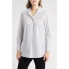 Ming Wang Stripe Cotton Popover Shirt In White
