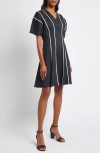 Ming Wang Stripe Flare Dress In Black