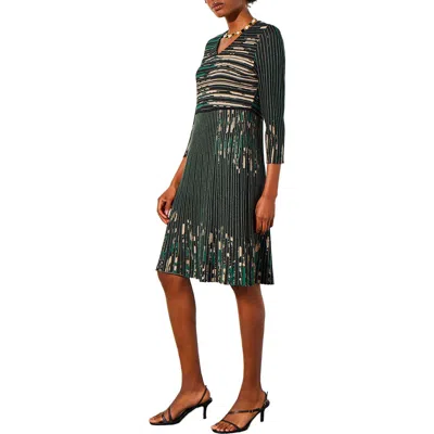 Ming Wang Stripe Jacquard Sweater Dress In Jewel Green/champagne/black