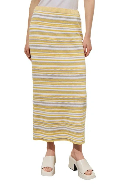 Ming Wang Stripe Knit Maxi Skirt In Pale Marigold/limestone/white
